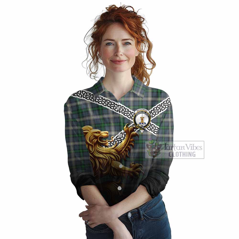 MacDowall (McDowall) Crest Tartan Women's Casual Shirt with Golden Lion Emblem Celtic Style - Tartan Vibes Clothing