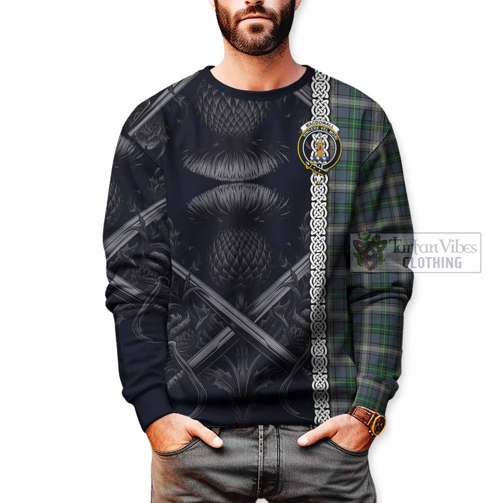 MacDowall (McDowall) Tartan Sweatshirt with Family Crest Cross Sword Thistle Celtic Vibes - Tartan Vibes Clothing