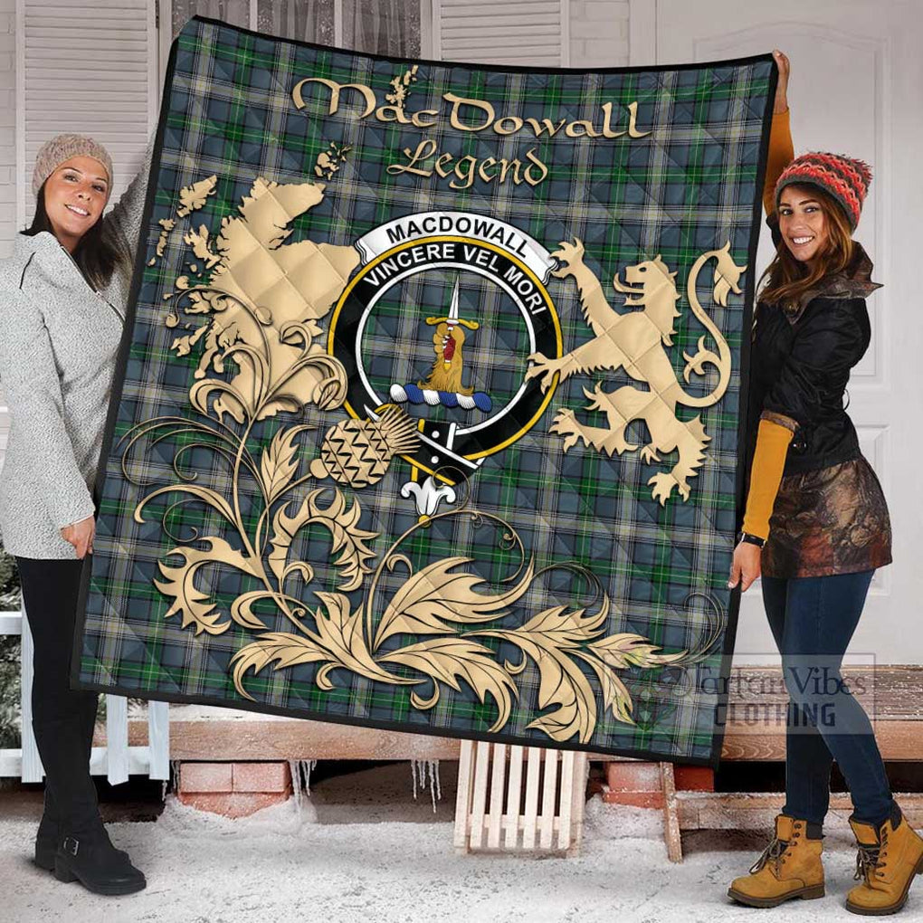 Tartan Vibes Clothing MacDowall (McDowall) Tartan Quilt with Family Crest and Scottish Symbol Style