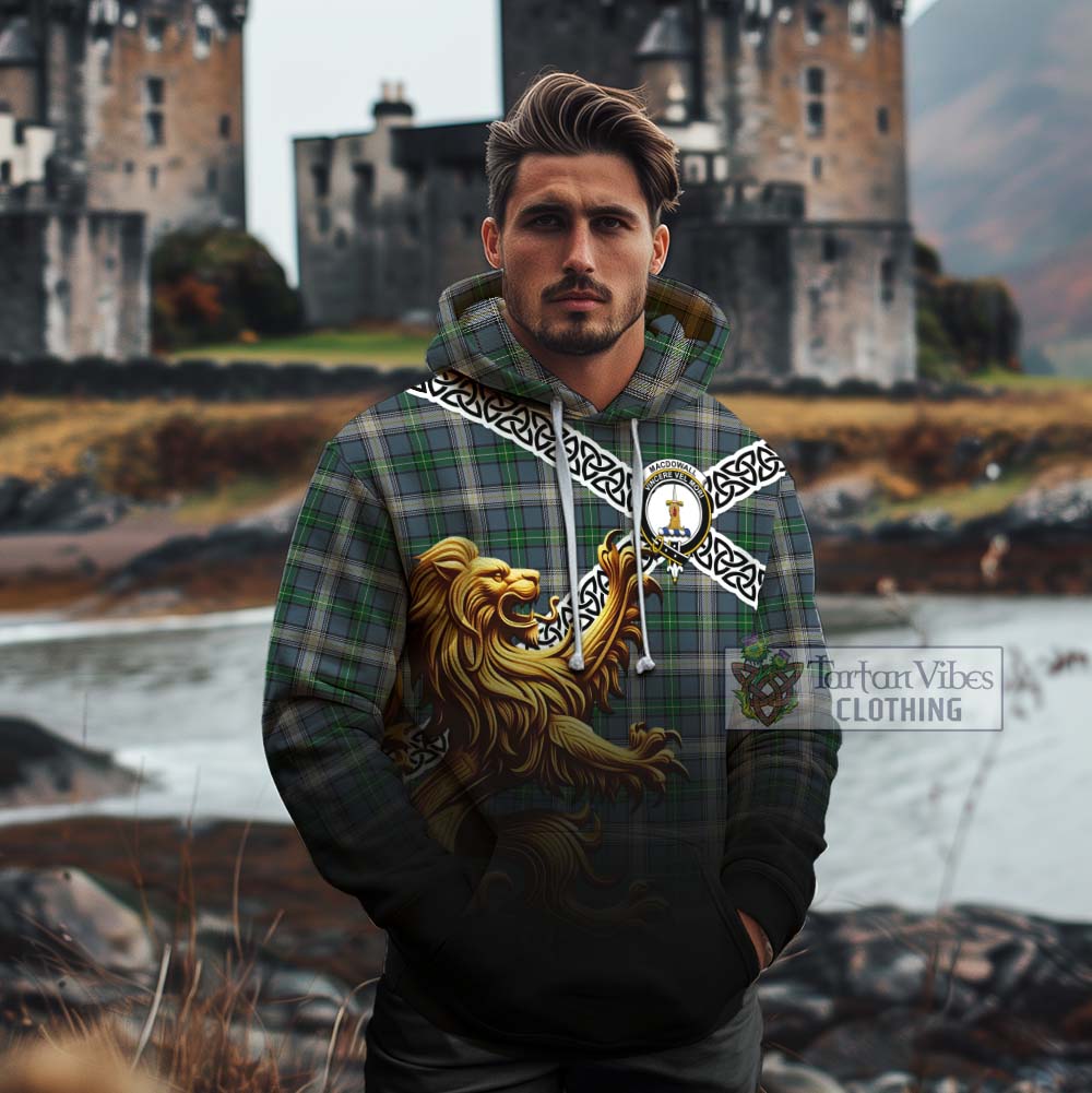 MacDowall (McDowall) Crest Tartan Cotton Hoodie with Golden Lion Emblem Celtic Style - Tartan Vibes Clothing