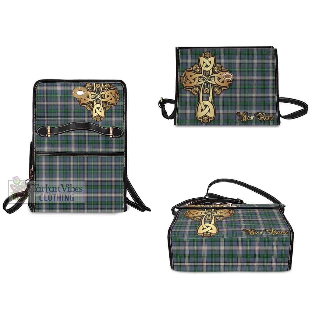 Tartan Vibes Clothing MacDowall (McDowall) Tartan Waterproof Canvas Bag Golden Thistle Celtic Cross Style