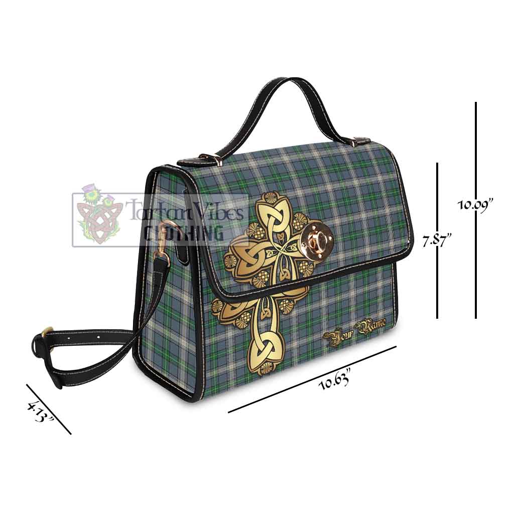 Tartan Vibes Clothing MacDowall (McDowall) Tartan Waterproof Canvas Bag Golden Thistle Celtic Cross Style