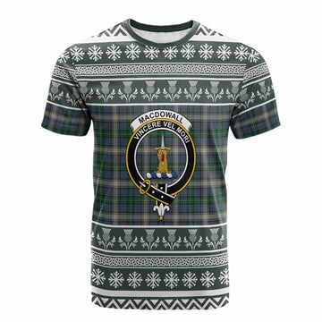 MacDowall (McDowall) Clan Tartan Christmas Cotton T-shirt with Family Crest