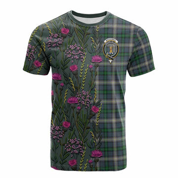 MacDowall (McDowall) Family Crest Tartan Cotton T-shirt Scottish Thistle Flower Pattern Half Style