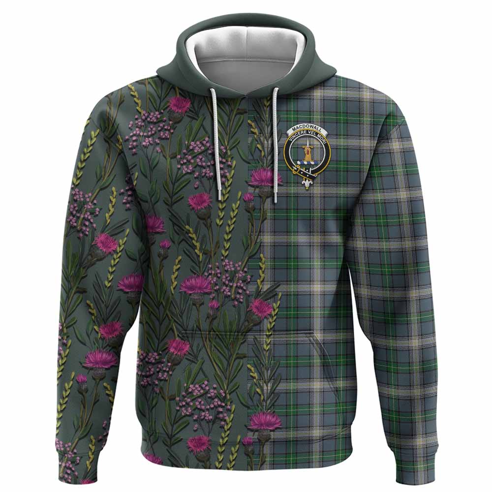 MacDowall (McDowall) Family Crest Tartan Hoodie Scottish Thistle Flower Pattern Half Style - Tartan Vibes Clothing