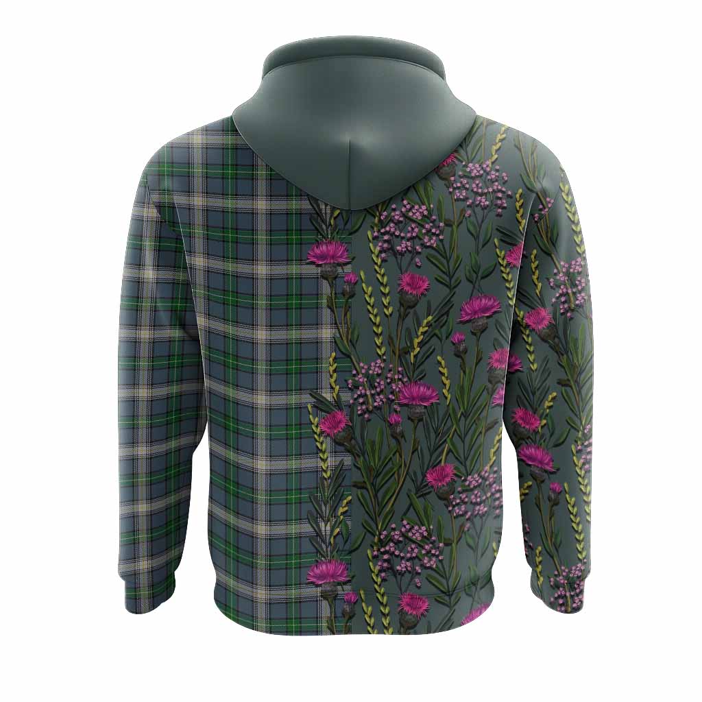 MacDowall (McDowall) Family Crest Tartan Hoodie Scottish Thistle Flower Pattern Half Style - Tartan Vibes Clothing