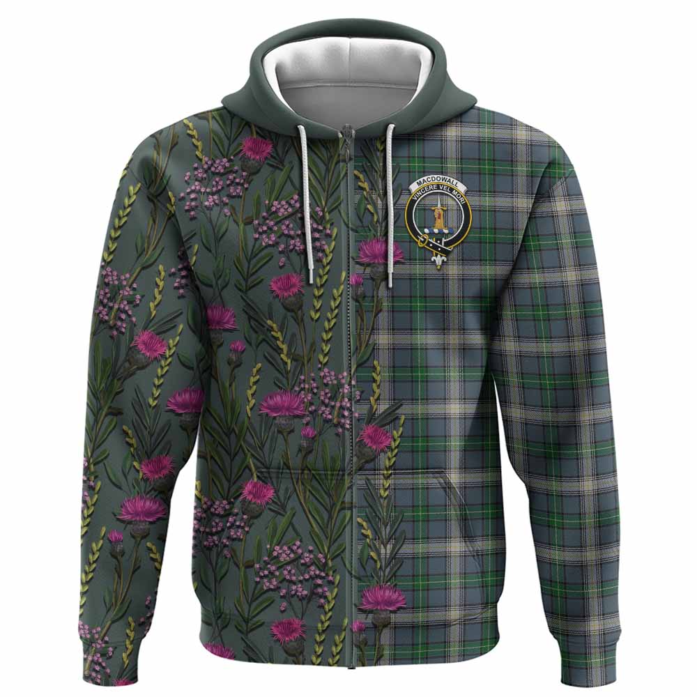 MacDowall (McDowall) Family Crest Tartan Hoodie Scottish Thistle Flower Pattern Half Style - Tartan Vibes Clothing