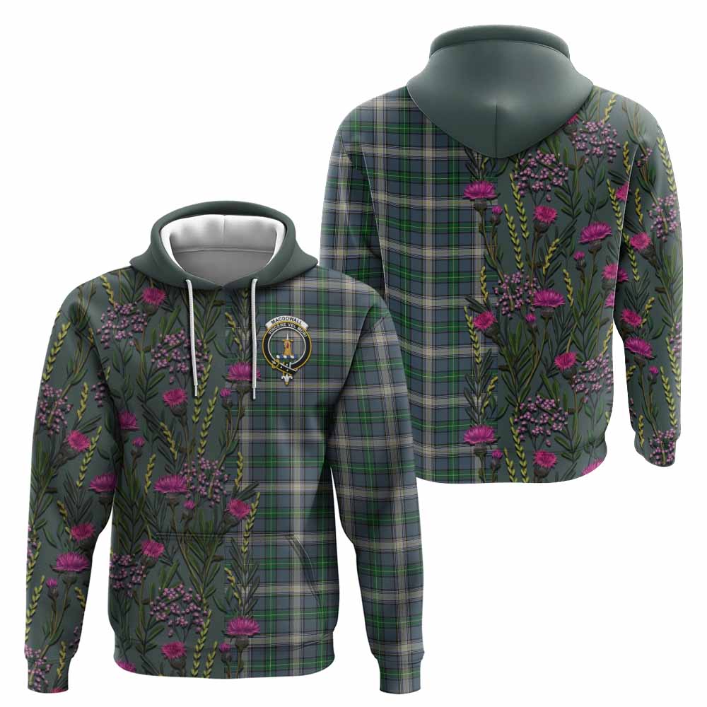 MacDowall (McDowall) Family Crest Tartan Hoodie Scottish Thistle Flower Pattern Half Style - Tartan Vibes Clothing