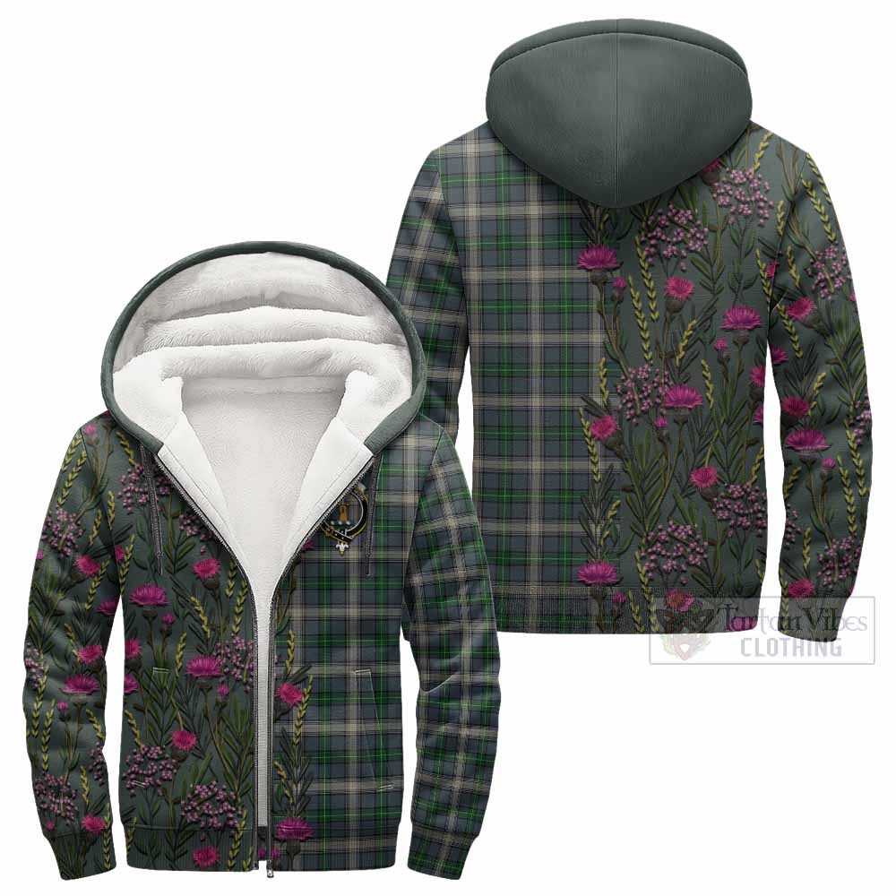 MacDowall (McDowall) Family Crest Tartan Sherpa Hoodie Scottish Thistle Flower Pattern Half Style - Tartan Vibes Clothing