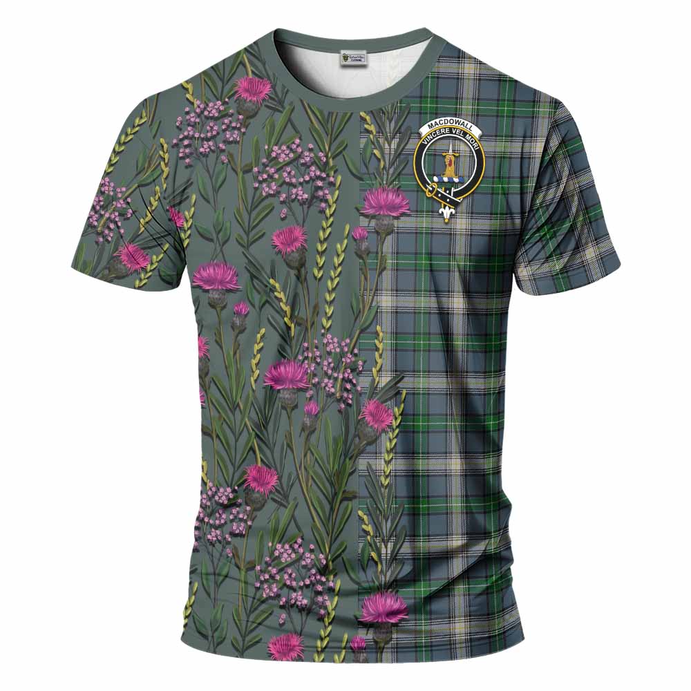 MacDowall (McDowall) Family Crest Tartan T-Shirt Scottish Thistle Flower Pattern Half Style - Tartan Vibes Clothing