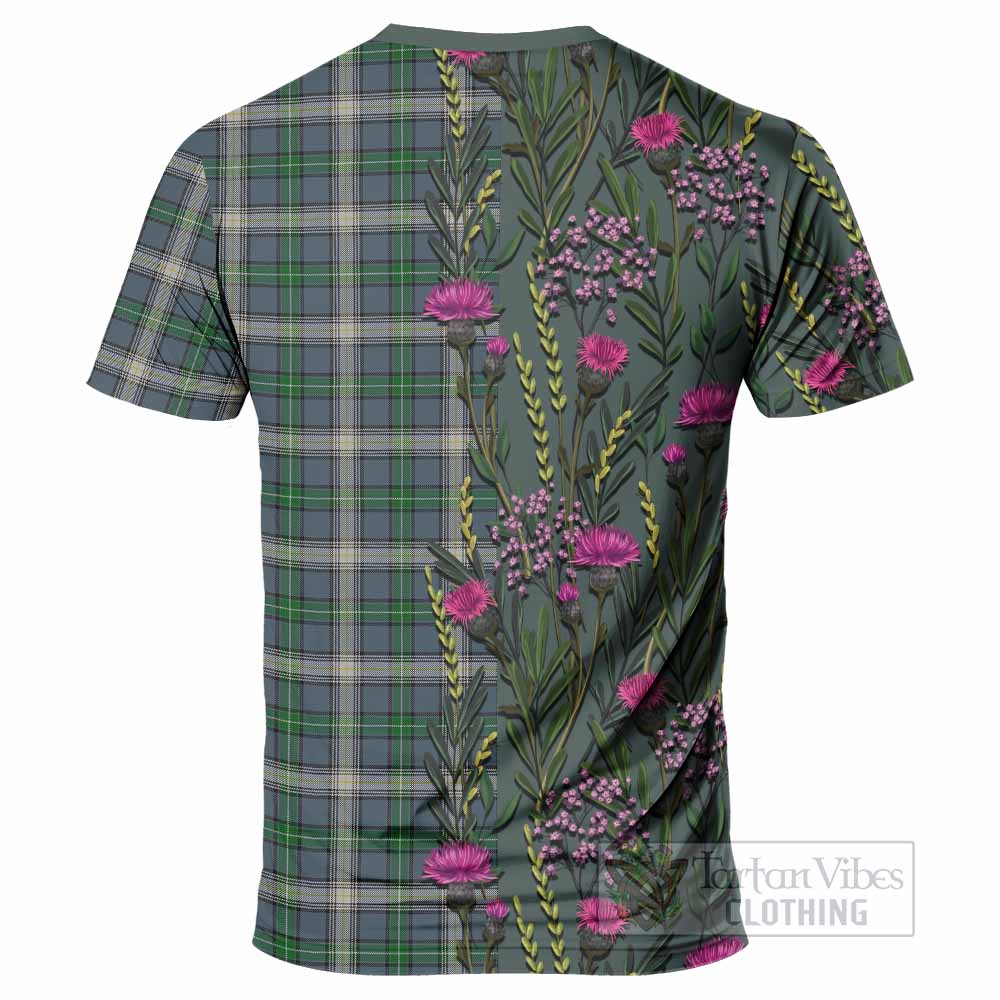 MacDowall (McDowall) Family Crest Tartan T-Shirt Scottish Thistle Flower Pattern Half Style - Tartan Vibes Clothing