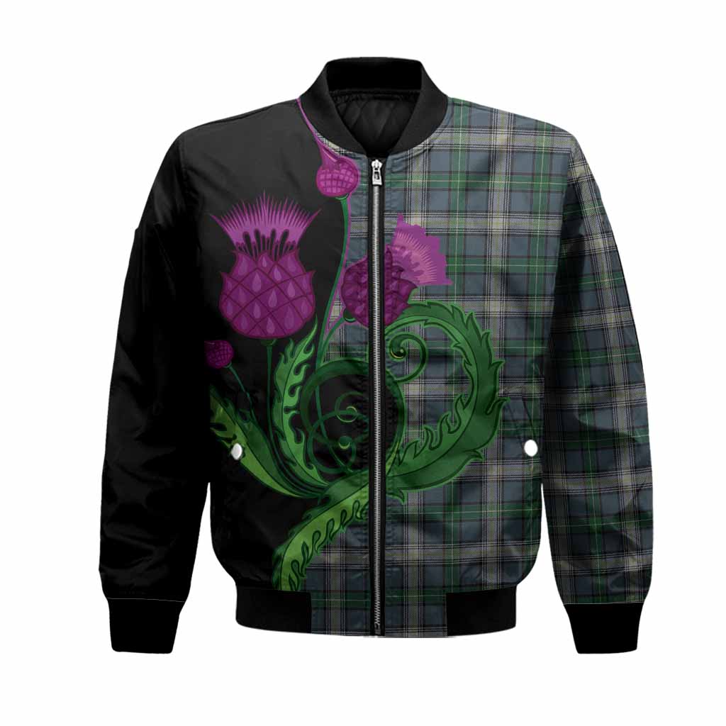 MacDowall (McDowall) Tartan Bomber Jacket Traditional Scottish Thistle Unisex Black - Tartan Vibes Clothing
