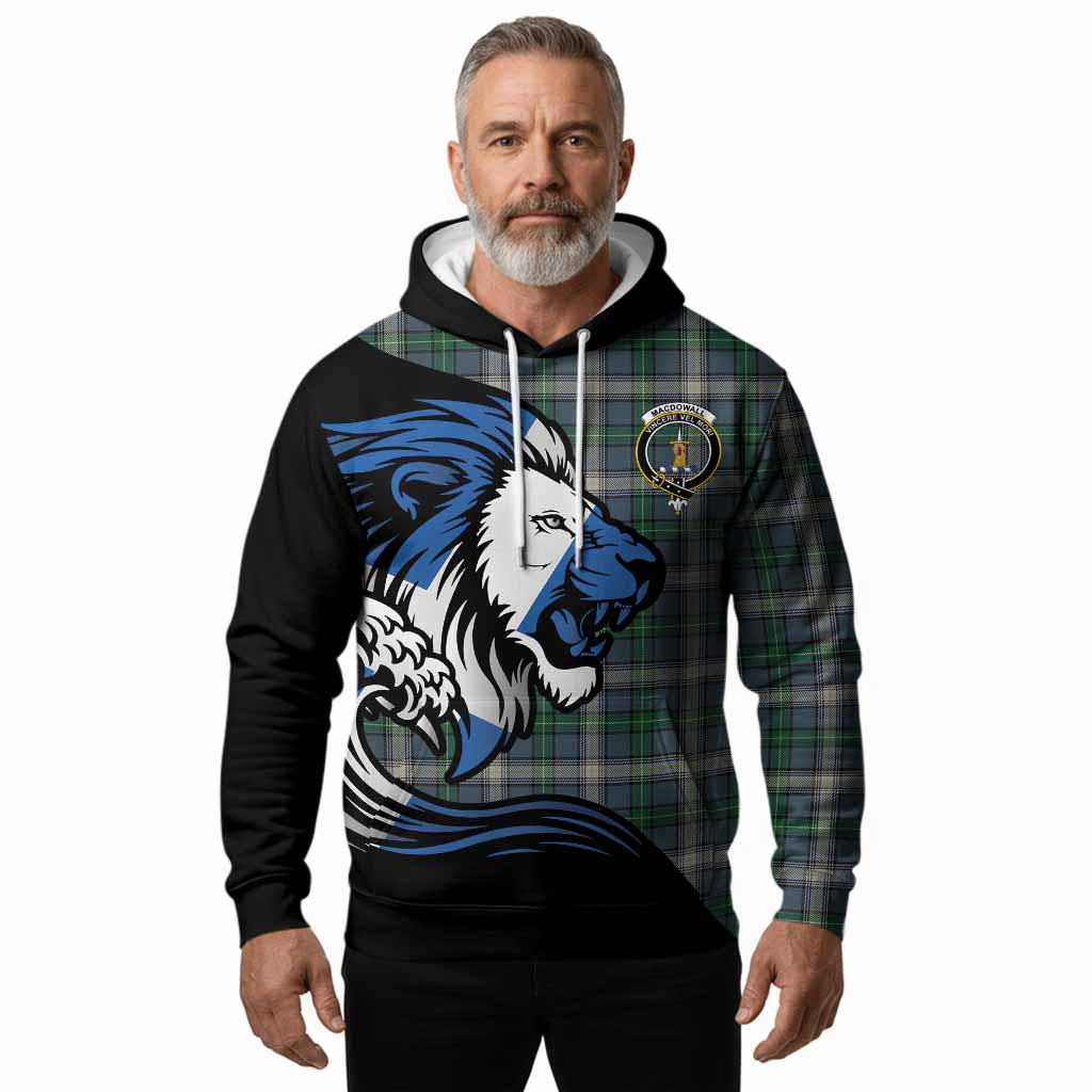 MacDowall (McDowall) Tartan Crest Hoodie Scottish Golden Lions Wave Flow