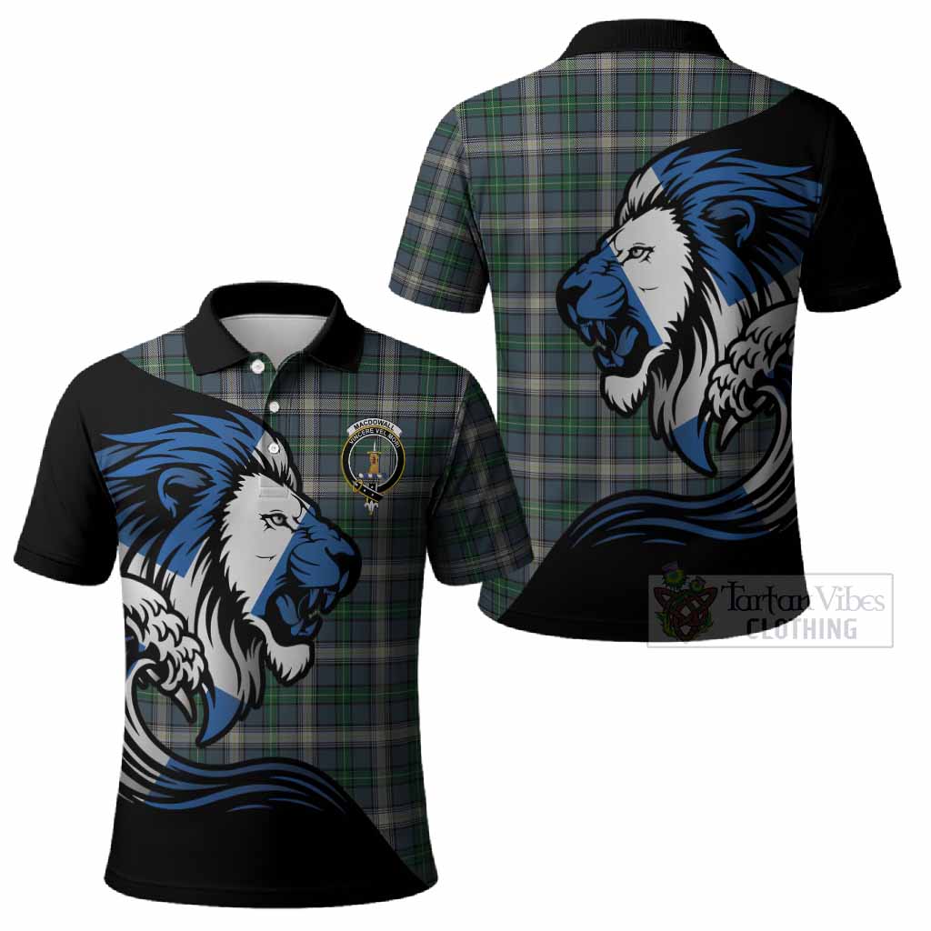 MacDowall (McDowall) Tartan Crest Polo Shirt Scottish Golden Lions Wave Flow