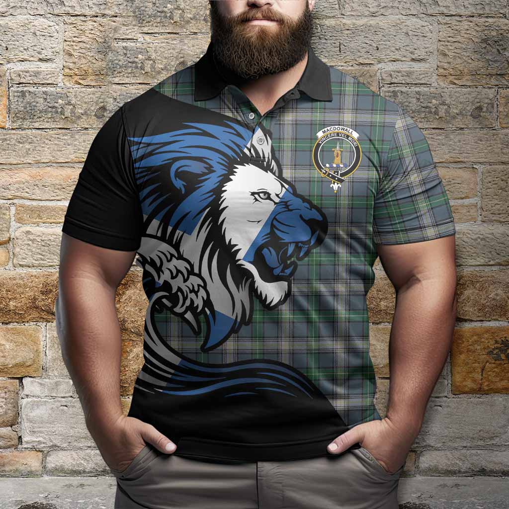 MacDowall (McDowall) Tartan Crest Polo Shirt Scottish Golden Lions Wave Flow
