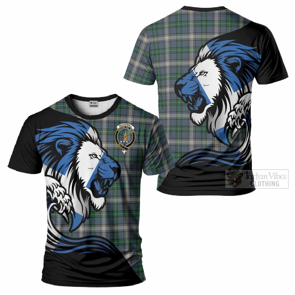 MacDowall (McDowall) Tartan Crest T-Shirt Scottish Golden Lions Wave Flow