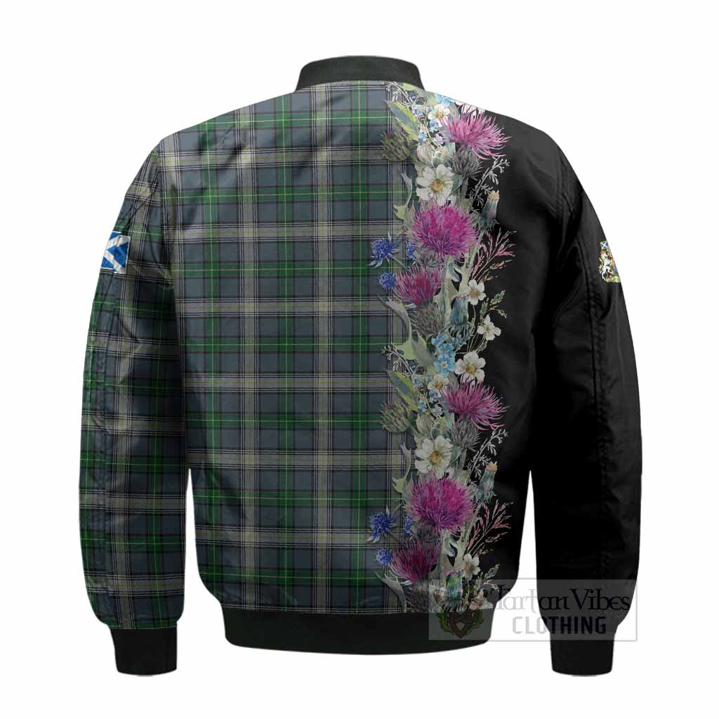MacDowall (McDowall) Tartan Crest Thistle Floral Bomber Jacket - Tartan Vibes Clothing