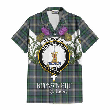 MacDowall (McDowall) Tartan Family Crest Cotton Hawaiian Shirt Scottish Burns Night Thistle Floral