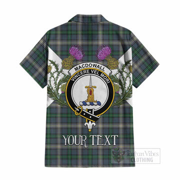 MacDowall (McDowall) Tartan Family Crest Cotton Hawaiian Shirt Scottish Burns Night Thistle Floral