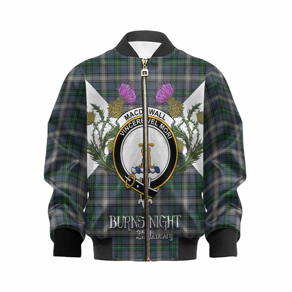 MacDowall (McDowall) Tartan Family Crest Kid Bomber Jacket Scottish Burns Night Thistle Floral