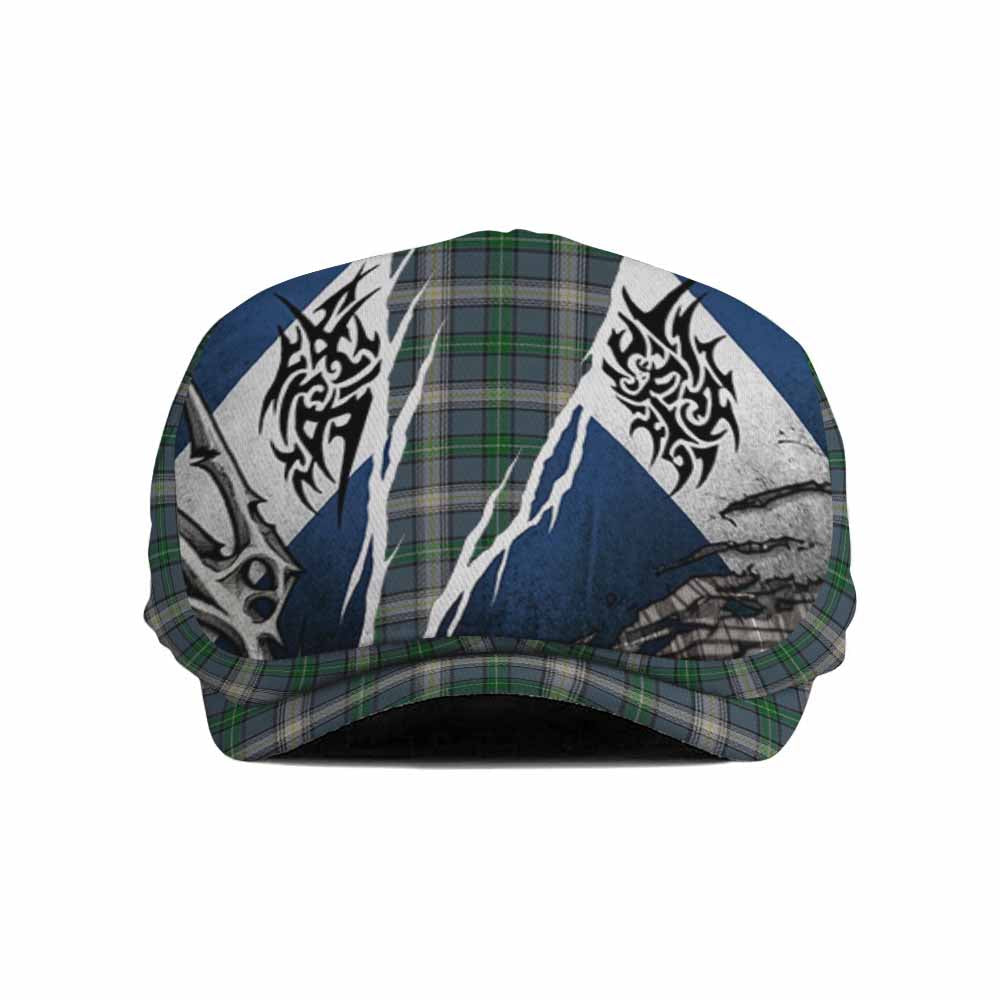 MacDowall (McDowall) Tartan Flat Cap, Jeff Cap Scotland Flag Ripped Tribal Design