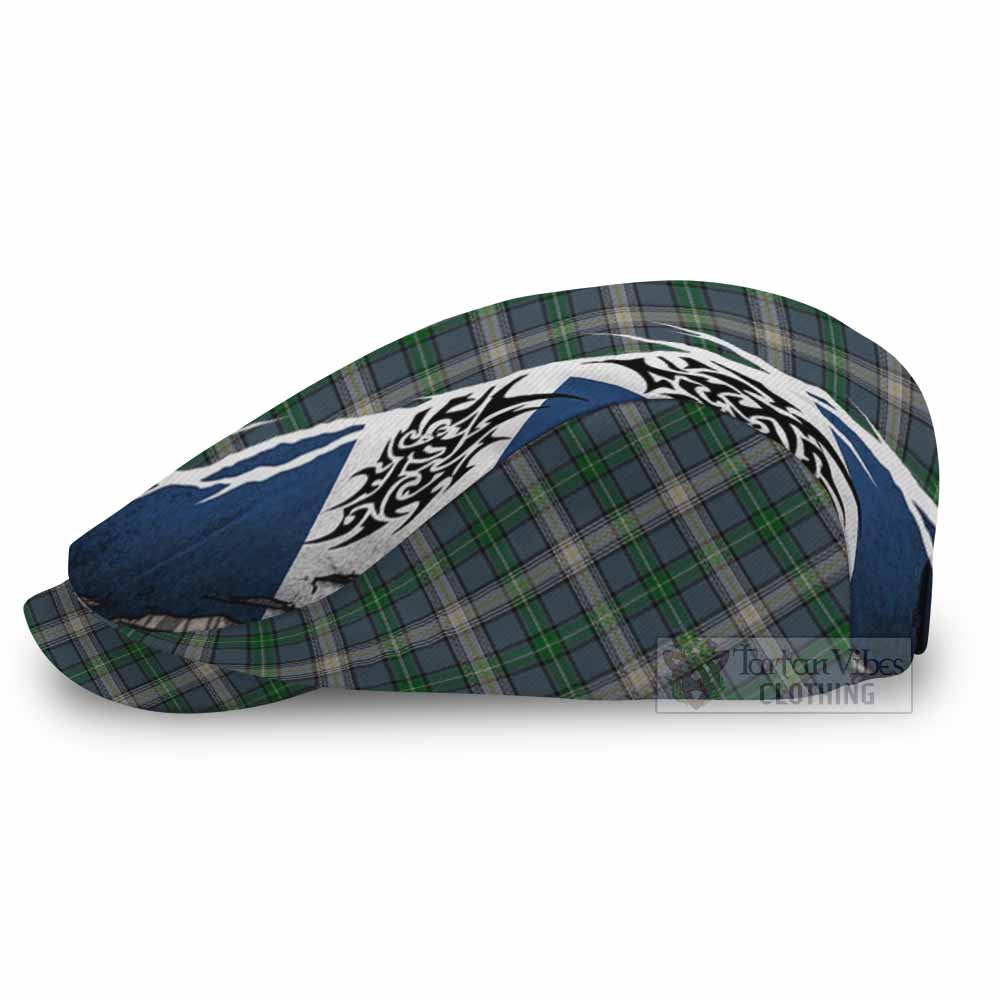 MacDowall (McDowall) Tartan Flat Cap, Jeff Cap Scotland Flag Ripped Tribal Design