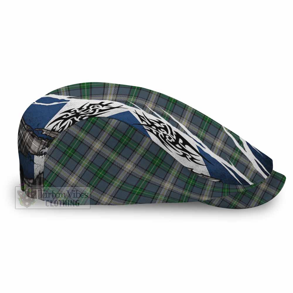 MacDowall (McDowall) Tartan Flat Cap, Jeff Cap Scotland Flag Ripped Tribal Design