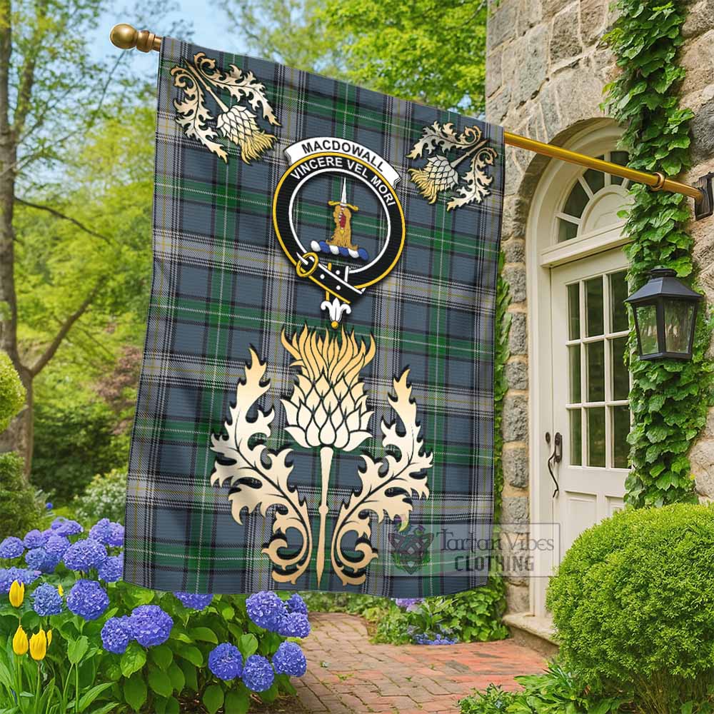 MacDowall (McDowall) Tartan Garden Flag with Golden Regal Scottish Thistle Emblem - Tartan Vibes Clothing