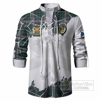 MacDowall (McDowall) Tartan Ghillie Shirt with Family Crest and Lion Rampant Grunge Style