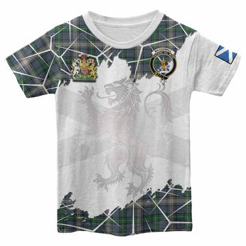 MacDowall (McDowall) Tartan Kid T-shirt with Family Crest and Lion Rampant Grunge Style