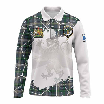 MacDowall (McDowall) Tartan Long Sleeve Polo Shirt with Family Crest and Lion Rampant Grunge Style