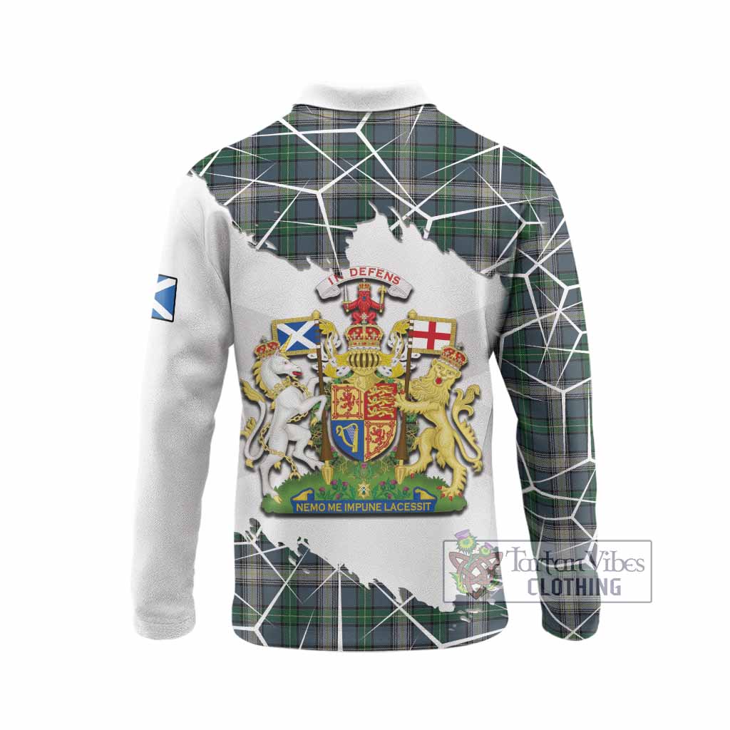 MacDowall (McDowall) Tartan Long Sleeve Polo Shirt with Family Crest and Lion Rampant Grunge Style