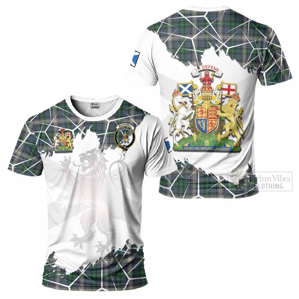 MacDowall (McDowall) Tartan T-Shirt with Family Crest and Lion Rampant Grunge Style