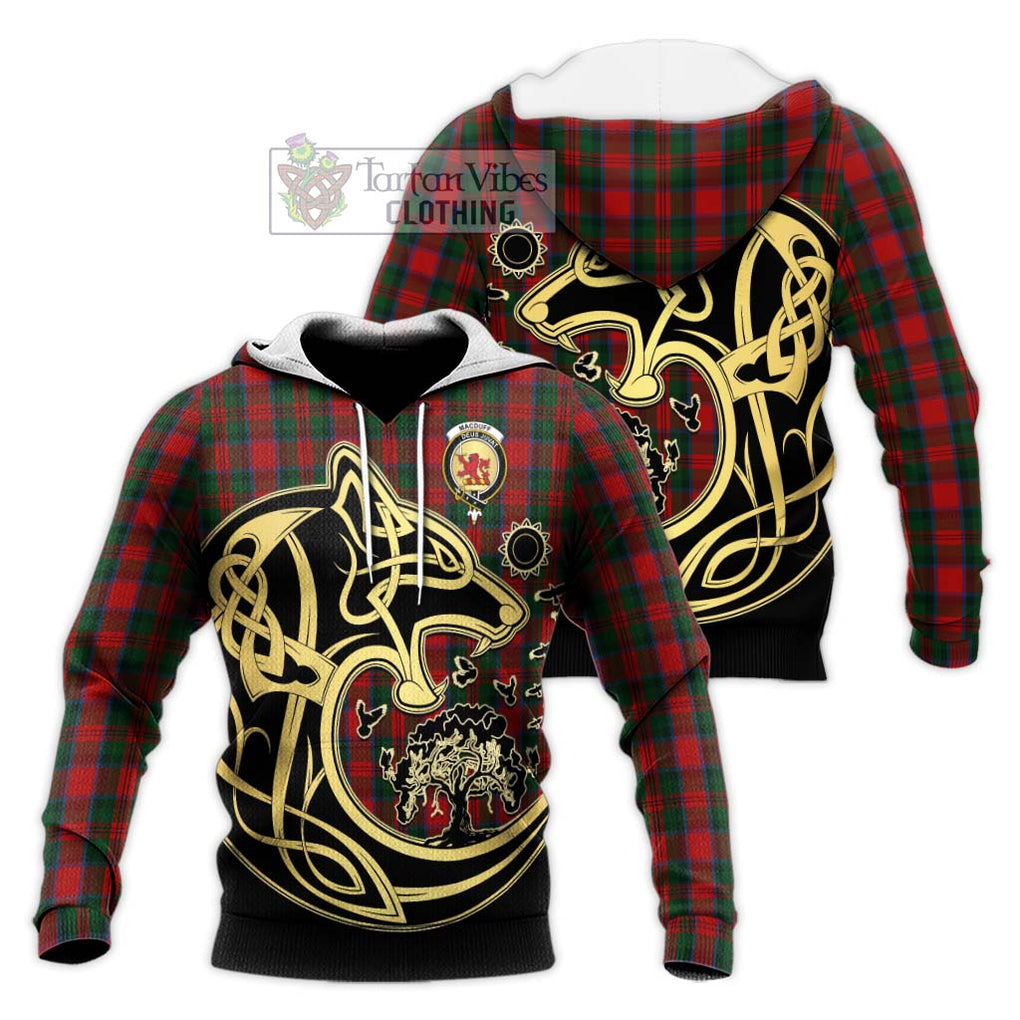 MacDuff (McDuff) Tartan Knitted Hoodie with Family Crest Celtic Wolf Style Unisex Knitted Pullover Hoodie - Tartan Vibes Clothing