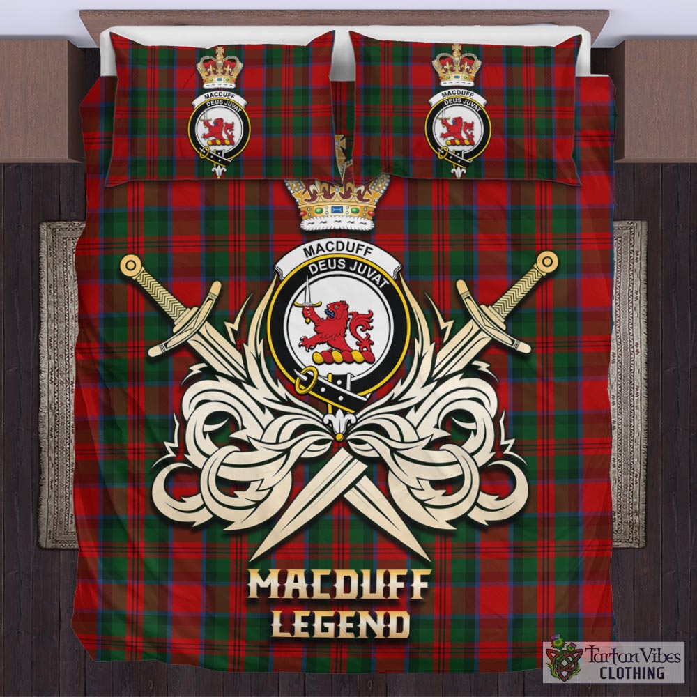 Tartan Vibes Clothing MacDuff Tartan Bedding Set with Clan Crest and the Golden Sword of Courageous Legacy