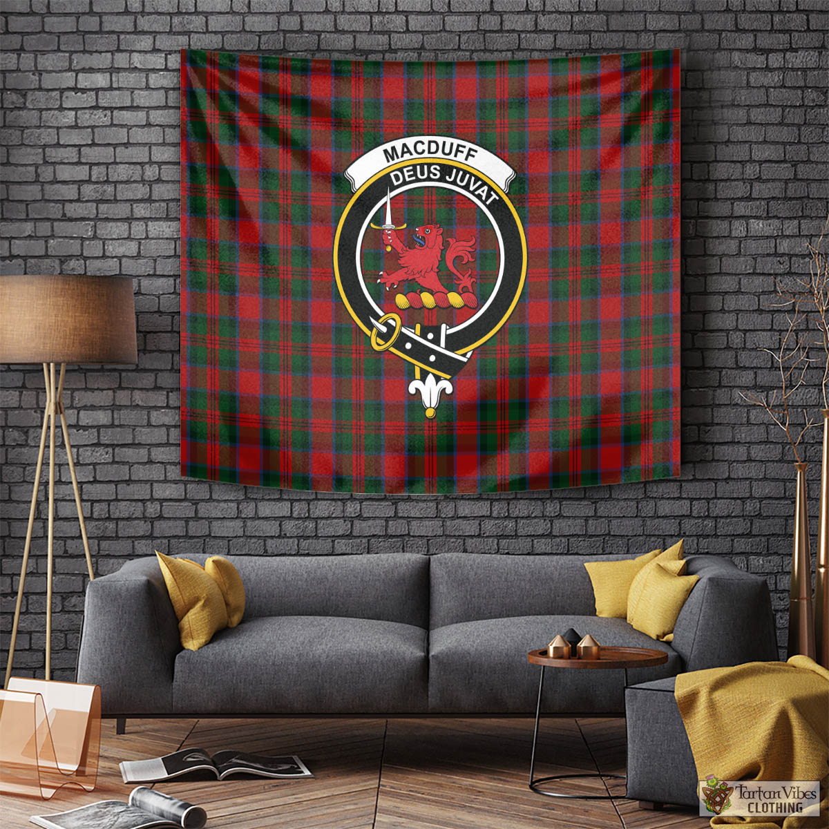 Tartan Vibes Clothing MacDuff Tartan Tapestry Wall Hanging and Home Decor for Room with Family Crest