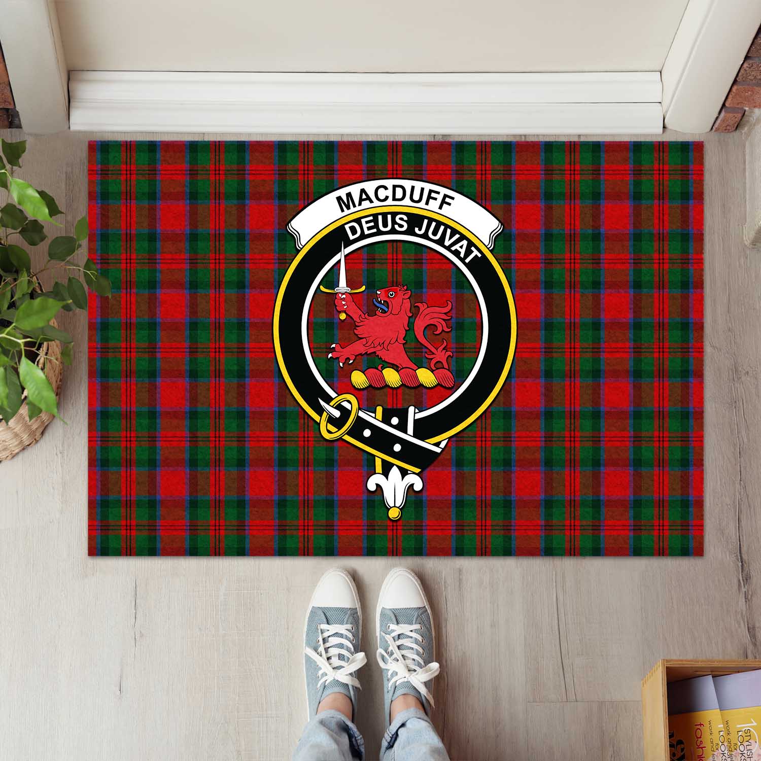 MacDuff Tartan Door Mat with Family Crest - Tartanvibesclothing