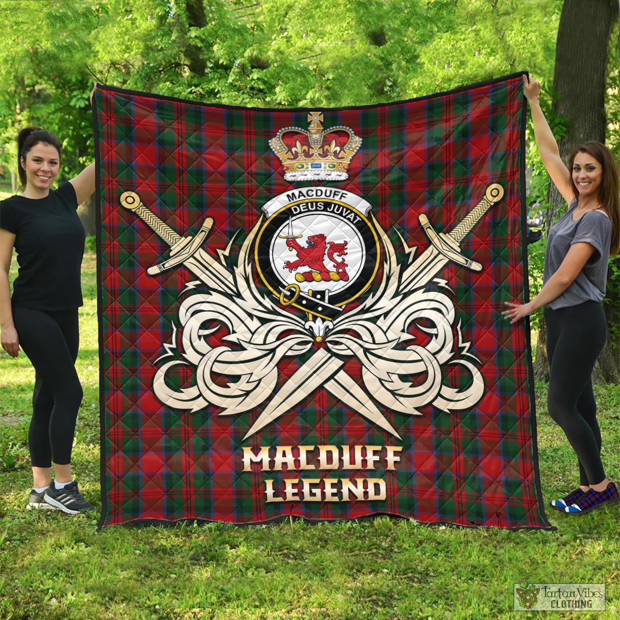 Tartan Vibes Clothing MacDuff Tartan Quilt with Clan Crest and the Golden Sword of Courageous Legacy