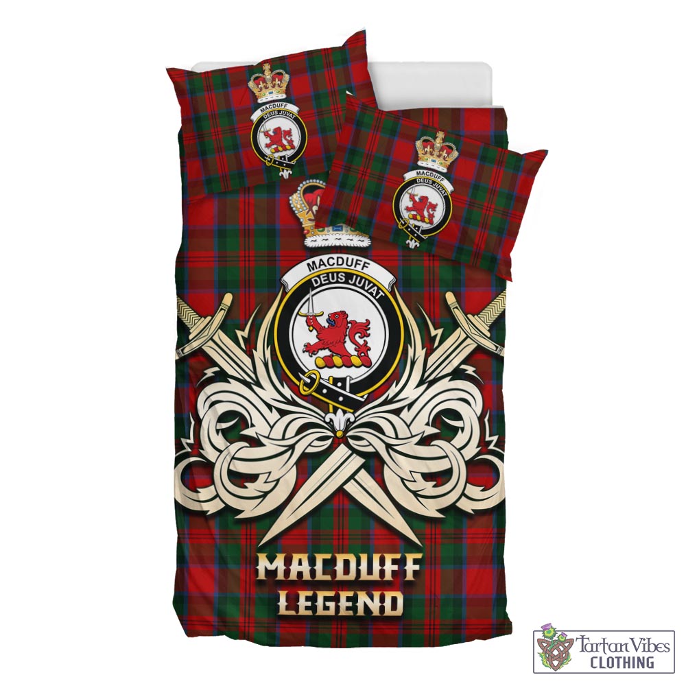 Tartan Vibes Clothing MacDuff Tartan Bedding Set with Clan Crest and the Golden Sword of Courageous Legacy