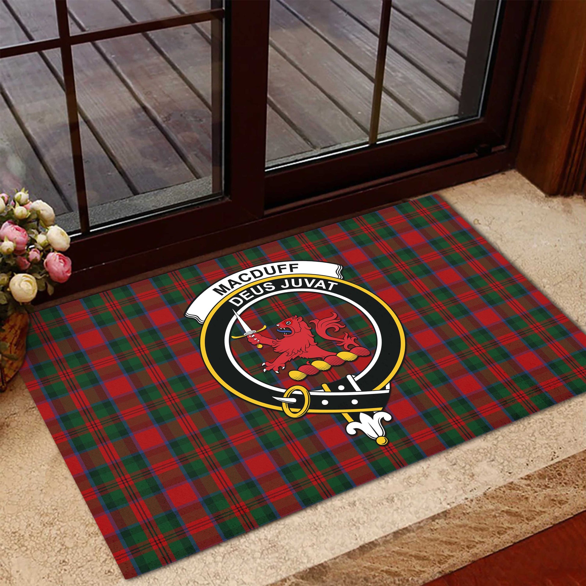 MacDuff Tartan Door Mat with Family Crest - Tartanvibesclothing