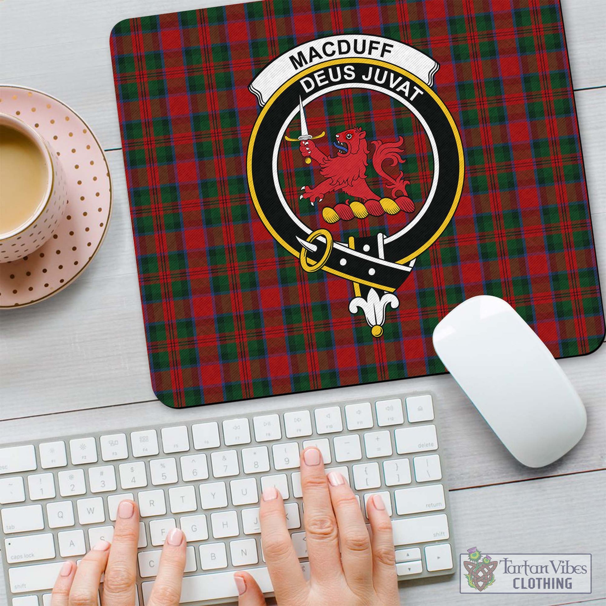 Tartan Vibes Clothing MacDuff Tartan Mouse Pad with Family Crest