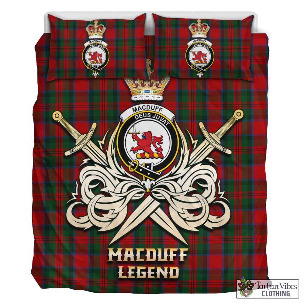 Tartan Vibes Clothing MacDuff Tartan Bedding Set with Clan Crest and the Golden Sword of Courageous Legacy