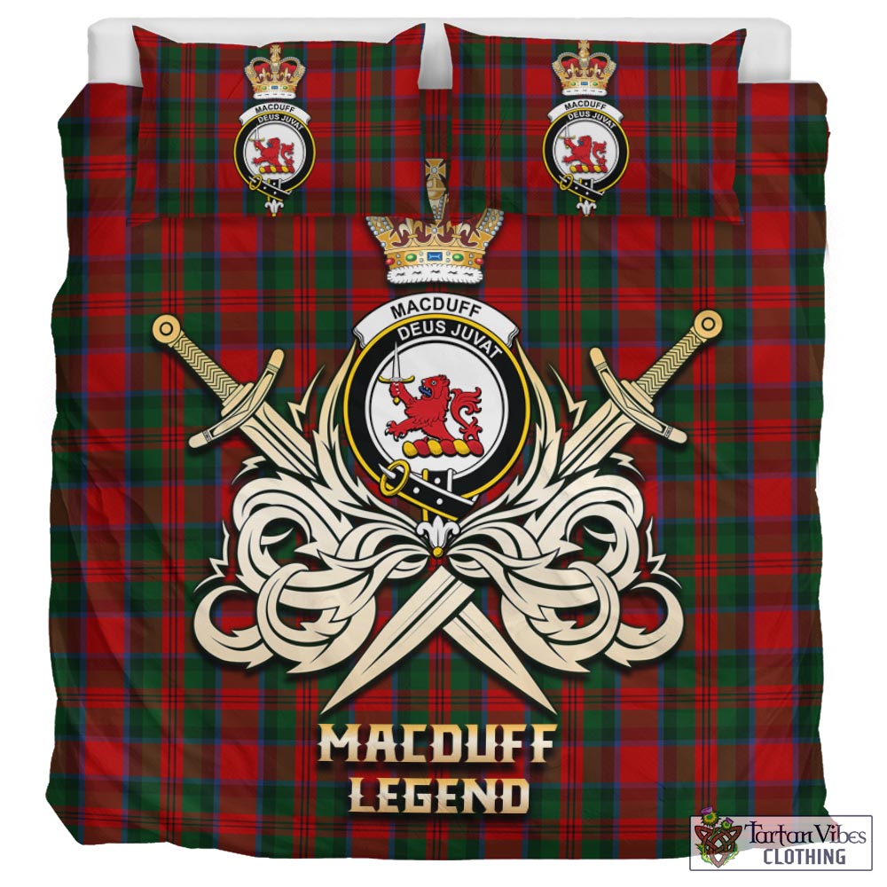 Tartan Vibes Clothing MacDuff Tartan Bedding Set with Clan Crest and the Golden Sword of Courageous Legacy