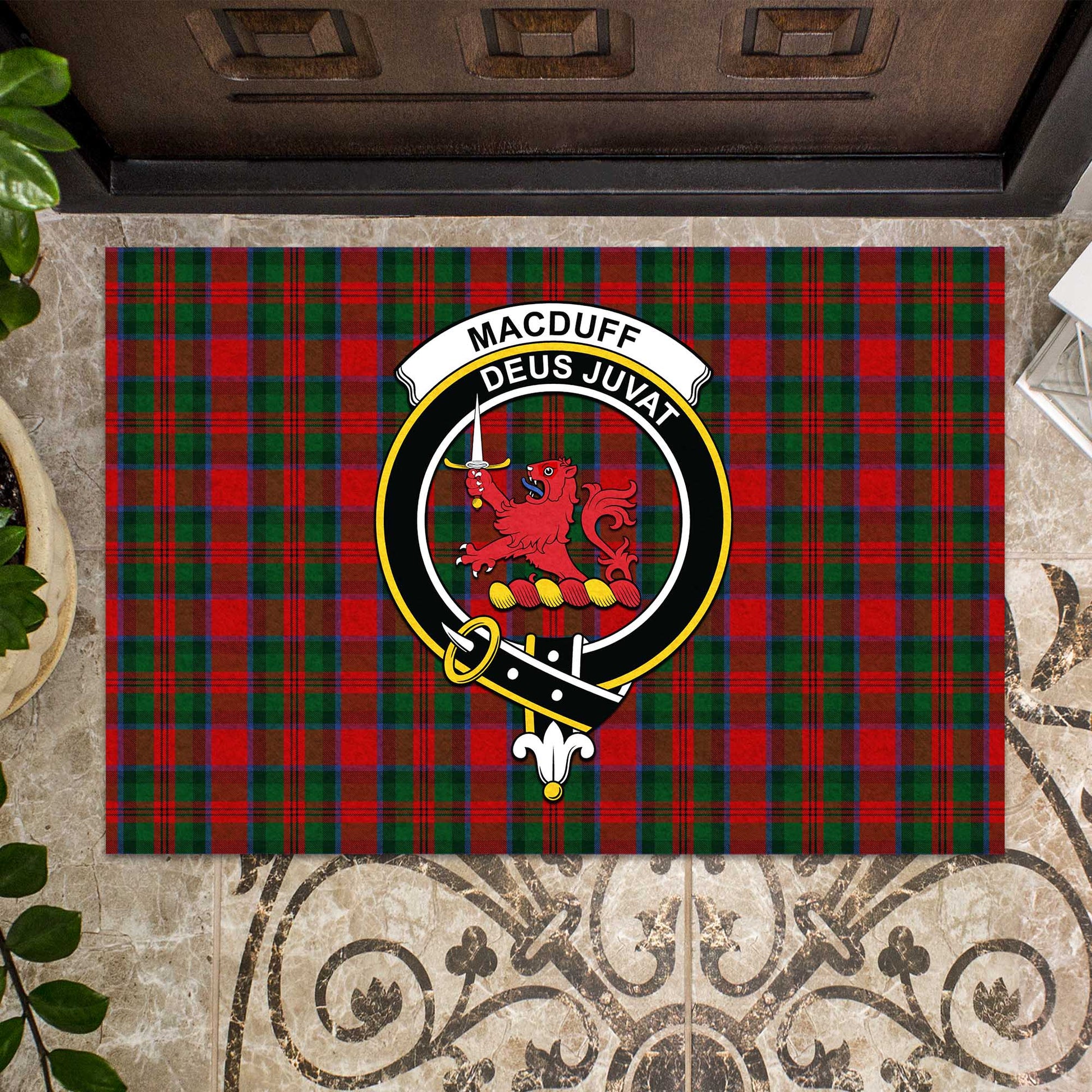 MacDuff Tartan Door Mat with Family Crest - Tartanvibesclothing