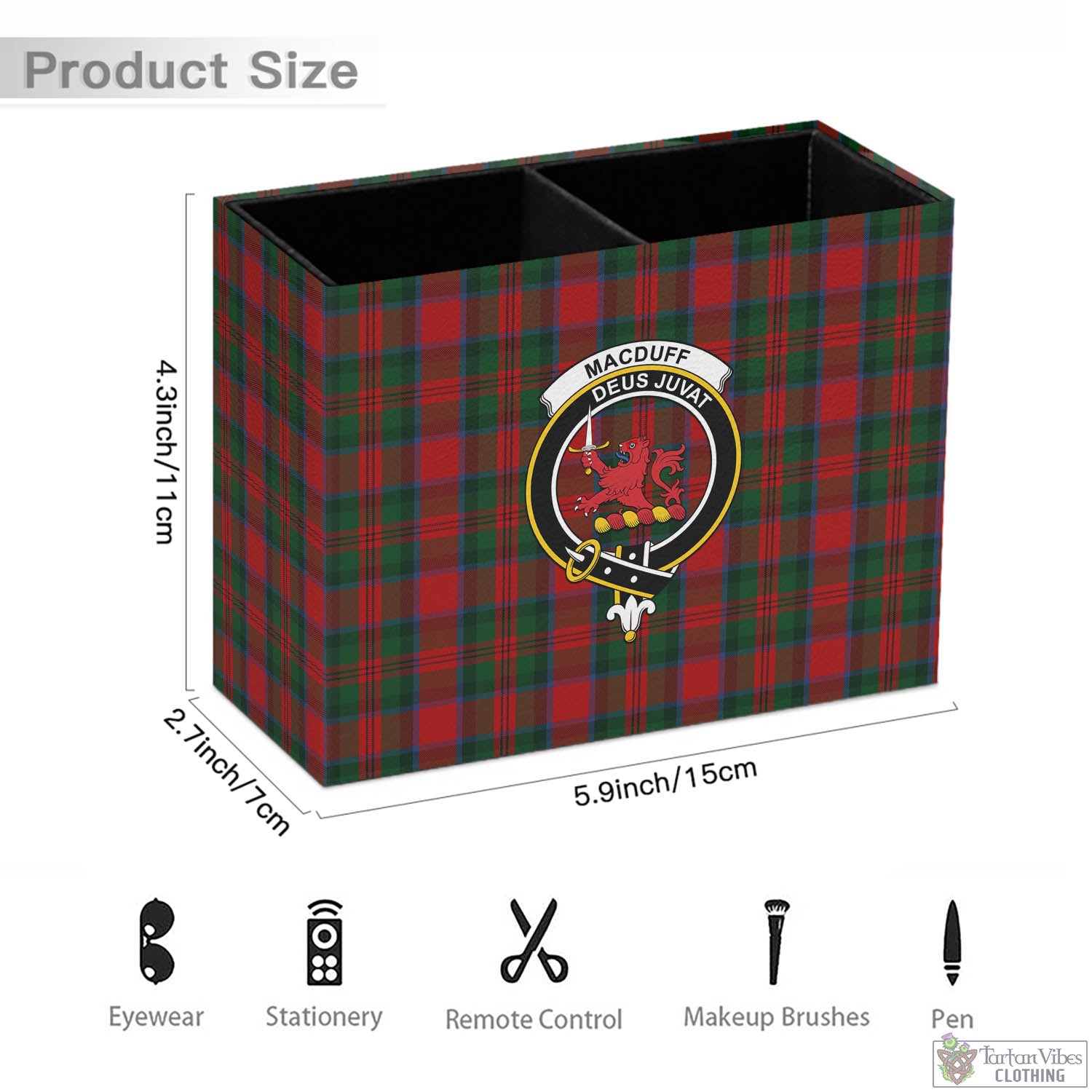 Tartan Vibes Clothing MacDuff Tartan Pen Holder with Family Crest