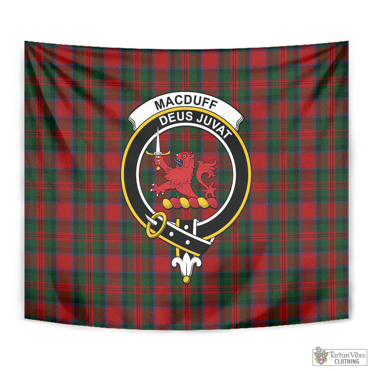 Tartan Vibes Clothing MacDuff Tartan Tapestry Wall Hanging and Home Decor for Room with Family Crest