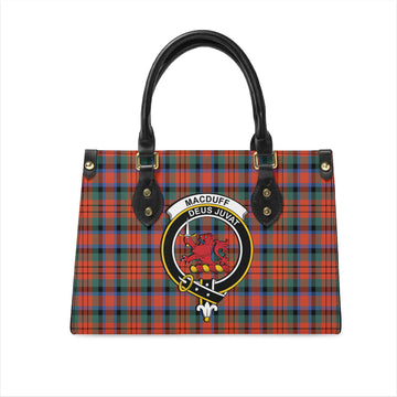 MacDuff Ancient Tartan Leather Bag with Family Crest