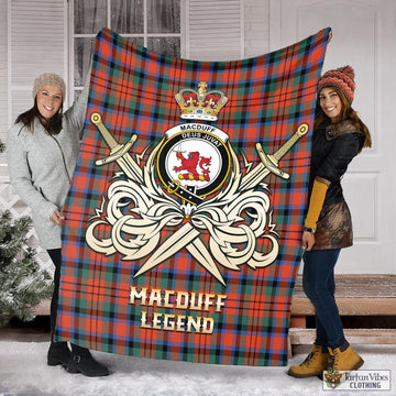 MacDuff Ancient Tartan Blanket with Clan Crest and the Golden Sword of Courageous Legacy