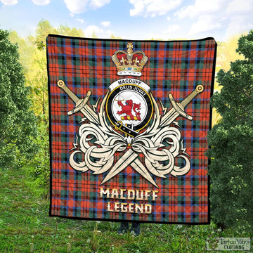 MacDuff Ancient Tartan Quilt with Clan Crest and the Golden Sword of Courageous Legacy