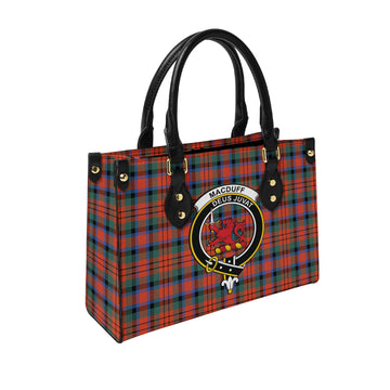MacDuff Ancient Tartan Leather Bag with Family Crest